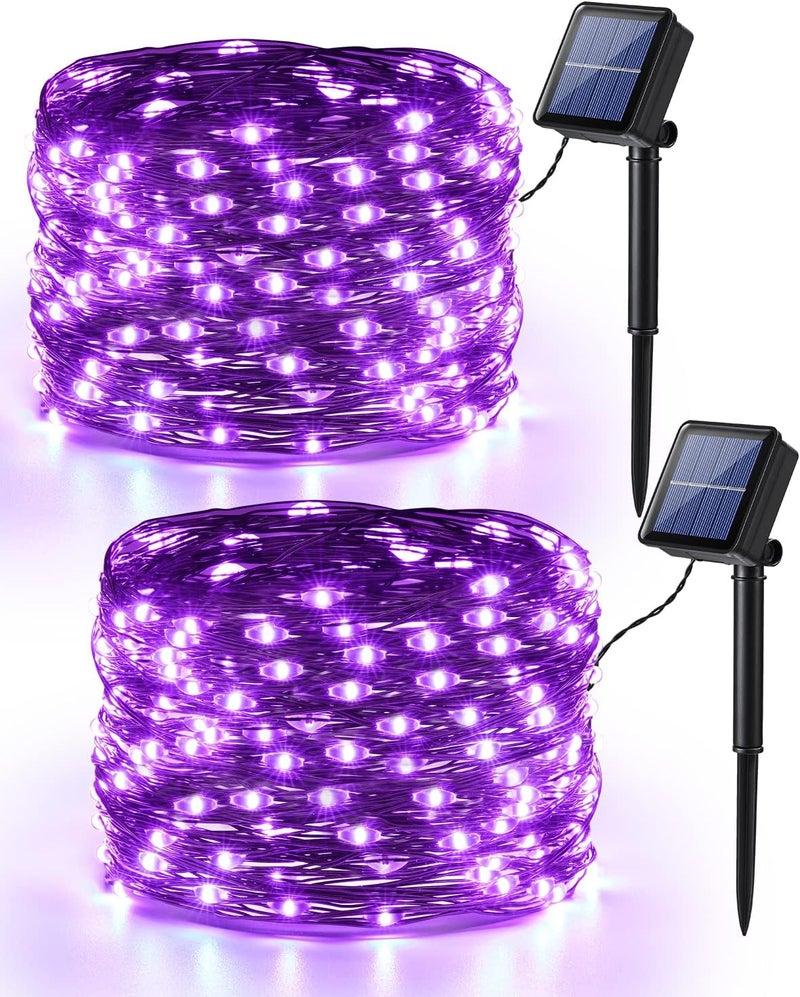 BRIZLER Halloween Fairy Lights, 2 Pack Total 78FT 240 LED Purple Fairy Lights, 8 Modes Solar Powered Purple Light, Twinkle Outdoor Halloween Light String for Outside Party Home Decor Black Wire - Image 1